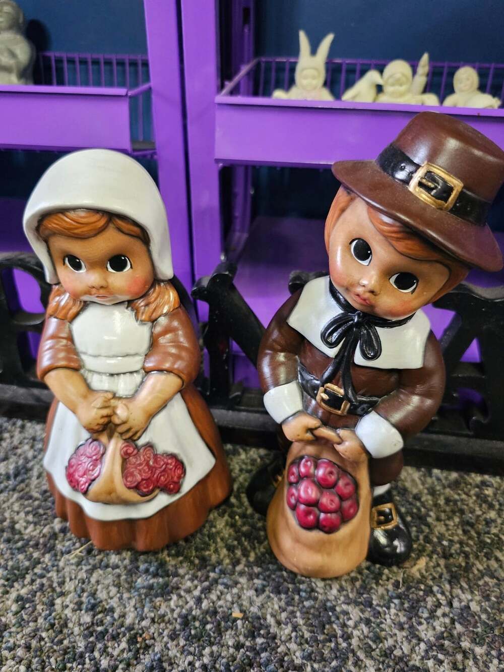 Vintage Hand Painted Ceramic Pilgrim Couple Set